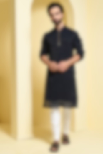 Deep Blue Cotton Kurta Set by Prateek Munjal at Pernia's Pop Up Shop