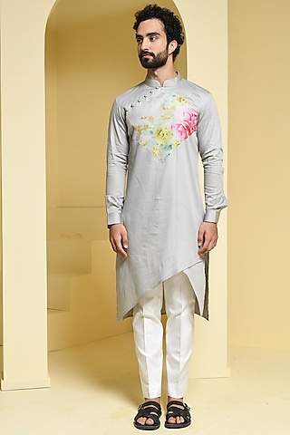 Grey Cotton Kurta Set by Prateek Munjal