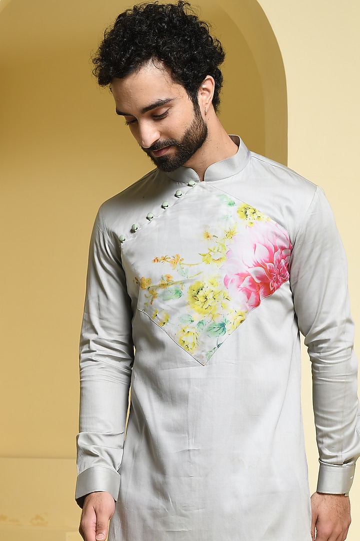 Grey Cotton Kurta Set by Prateek Munjal at Pernia's Pop Up Shop
