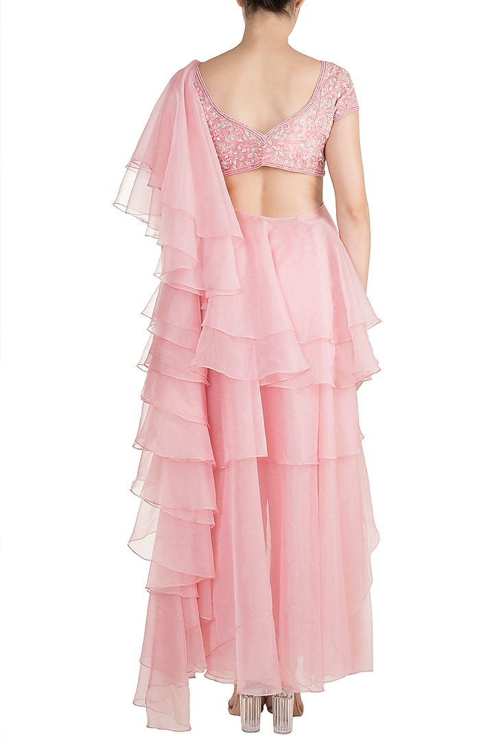 Galaxy Pink Embellished Pleated Pant Wedding Saree Set by Kashmiraa at Pernia's Pop Up Shop
