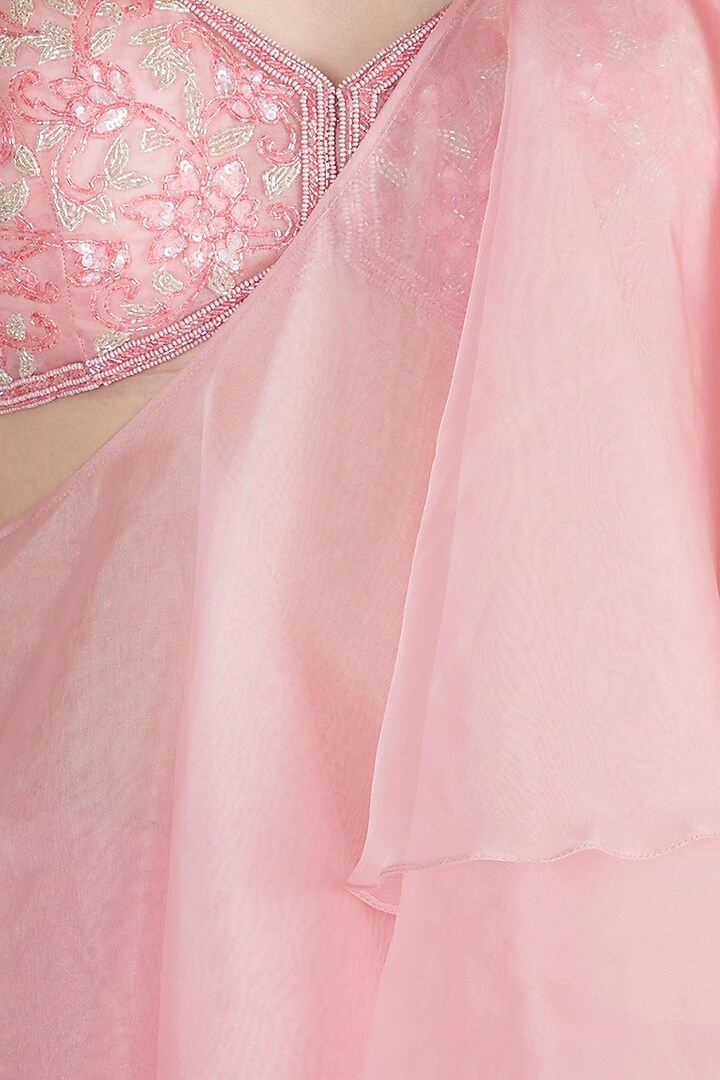 Galaxy Pink Embellished Pleated Pant Wedding Saree Set by Kashmiraa at Pernia's Pop Up Shop