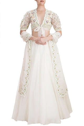 Enchanted Ivory Embroidered Lehenga Set by Kashmiraa