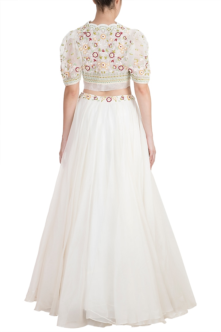 Enchanted Ivory Embroidered Wedding Lehenga Set by Kashmiraa at Pernia's Pop Up Shop
