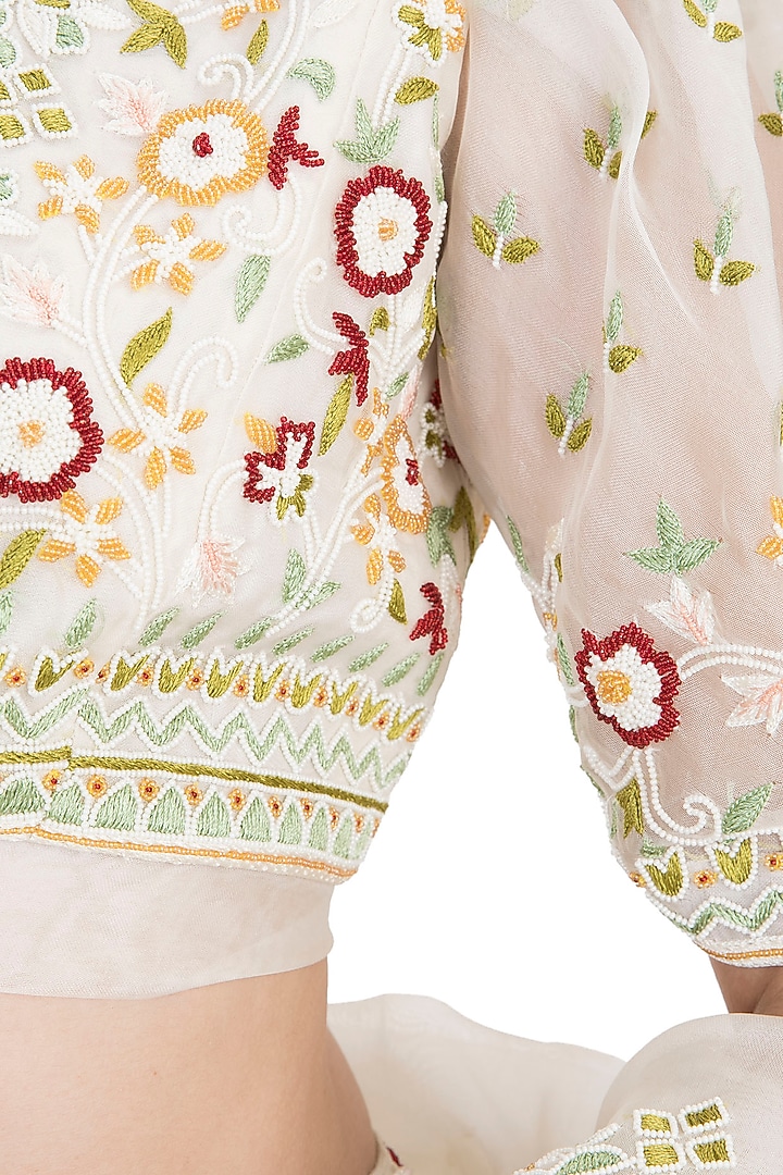 Enchanted Ivory Embroidered Wedding Lehenga Set by Kashmiraa at Pernia's Pop Up Shop