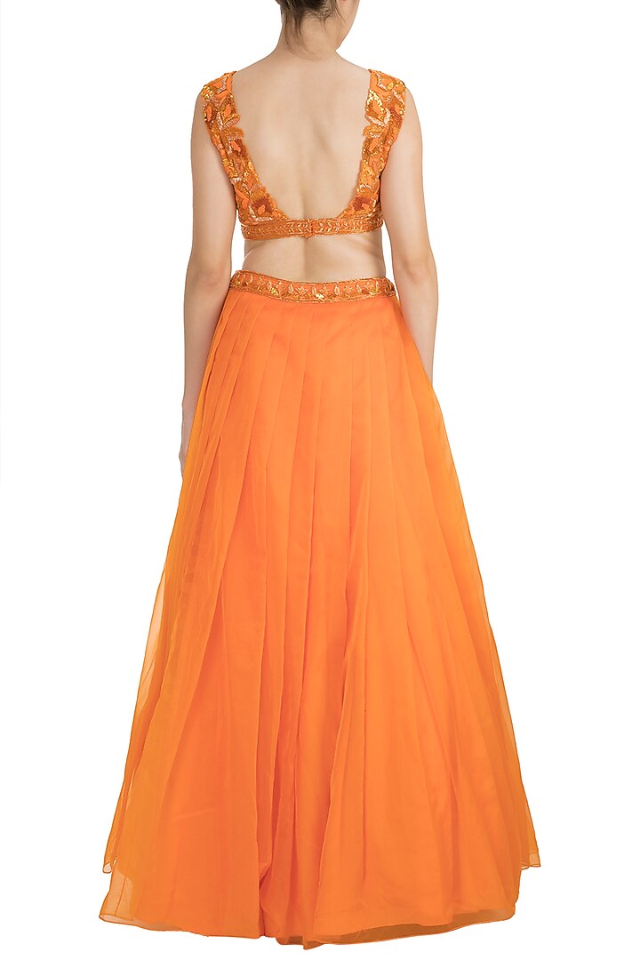 Fire Orange Embroidered Wedding Lehenga Set by Kashmiraa at Pernia's Pop Up Shop