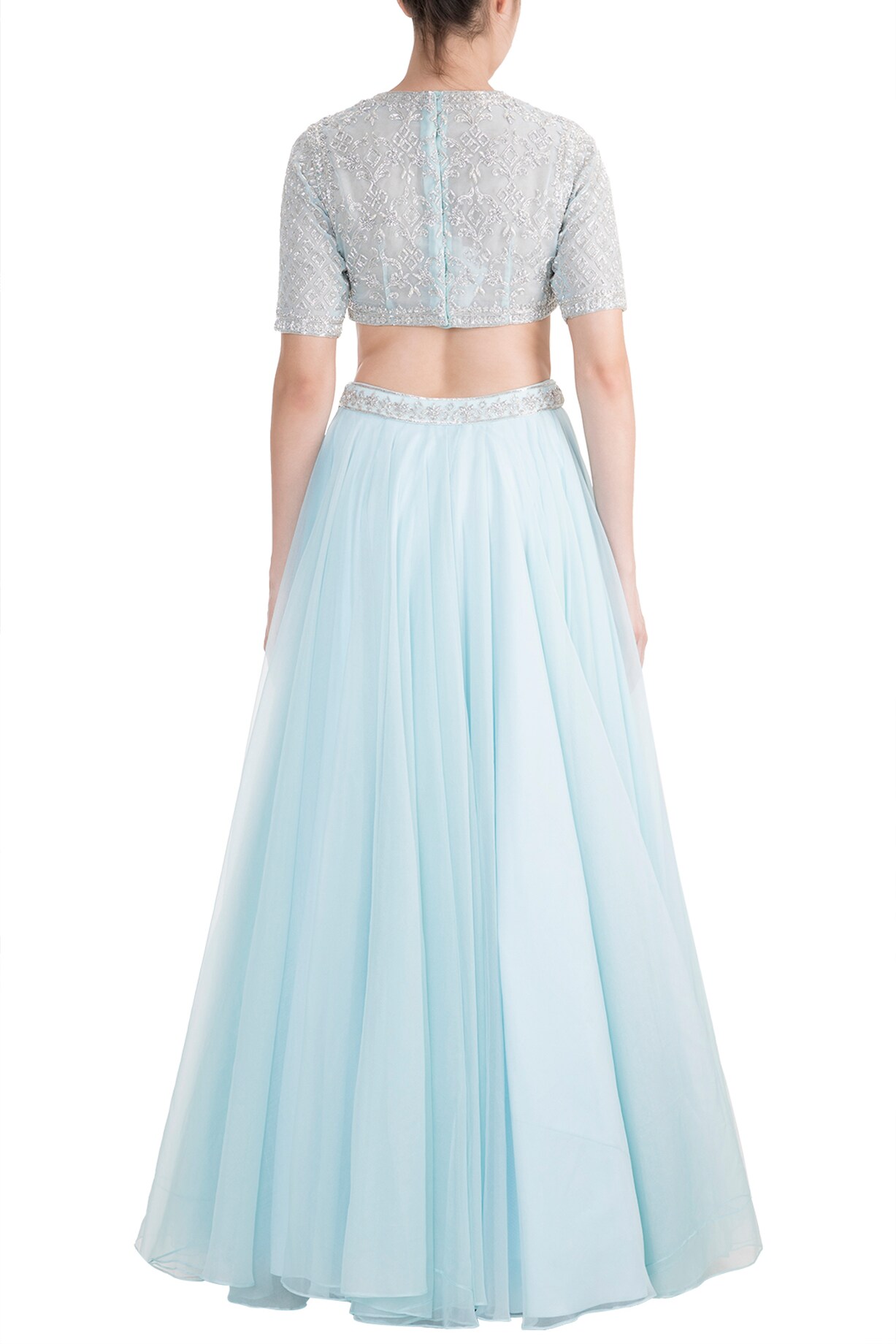 Frost Blue Embroidered Lehenga Set By Kashmiraa At Pernias Pop Up Shop