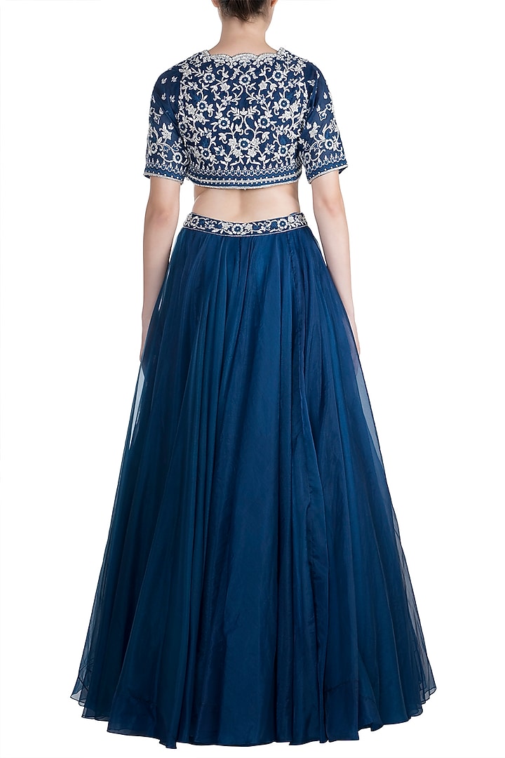 Navy Blue Embroidered Wedding Lehenga Set by Kashmiraa at Pernia's Pop Up Shop