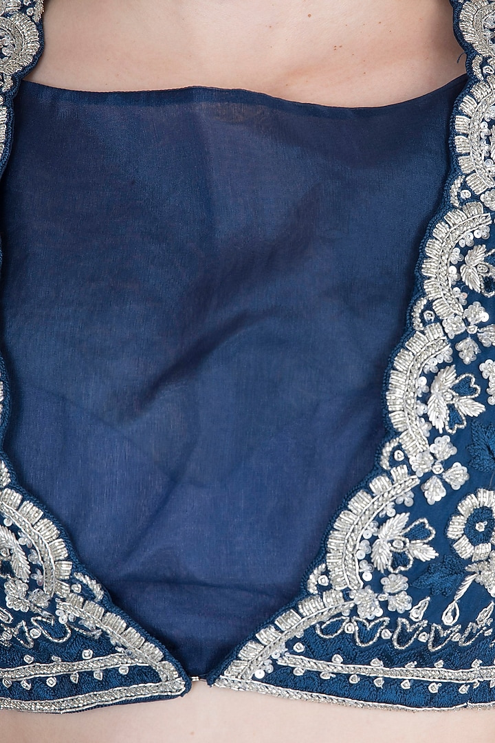 Navy Blue Embroidered Wedding Lehenga Set by Kashmiraa at Pernia's Pop Up Shop