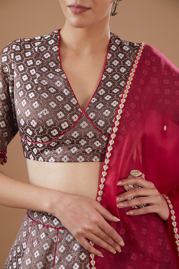 Light Brown Silk Brocade Bridal Lehenga Set by Kshitij Jalori at Pernia's Pop Up Shop