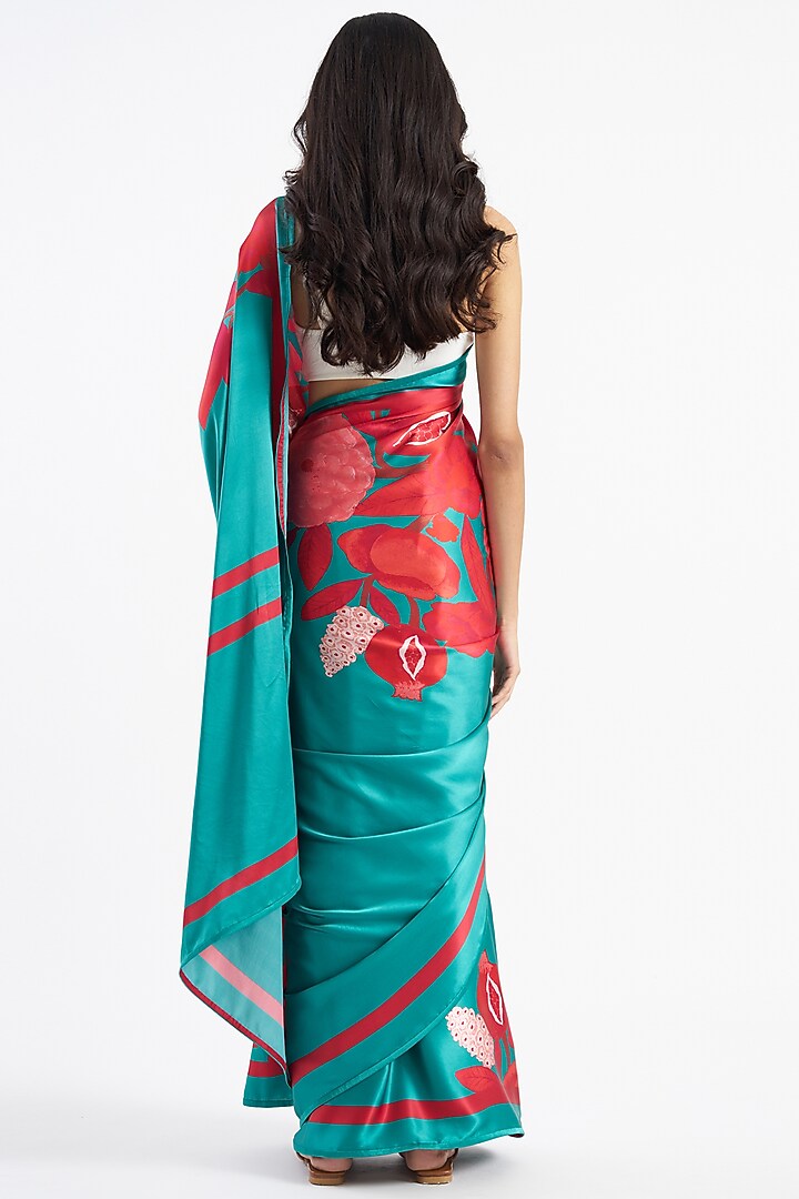 Jade & Ruby Silk Satin Crepe Floral Printed Party Wear Saree by Kshitij Jalori at Pernia's Pop Up Shop
