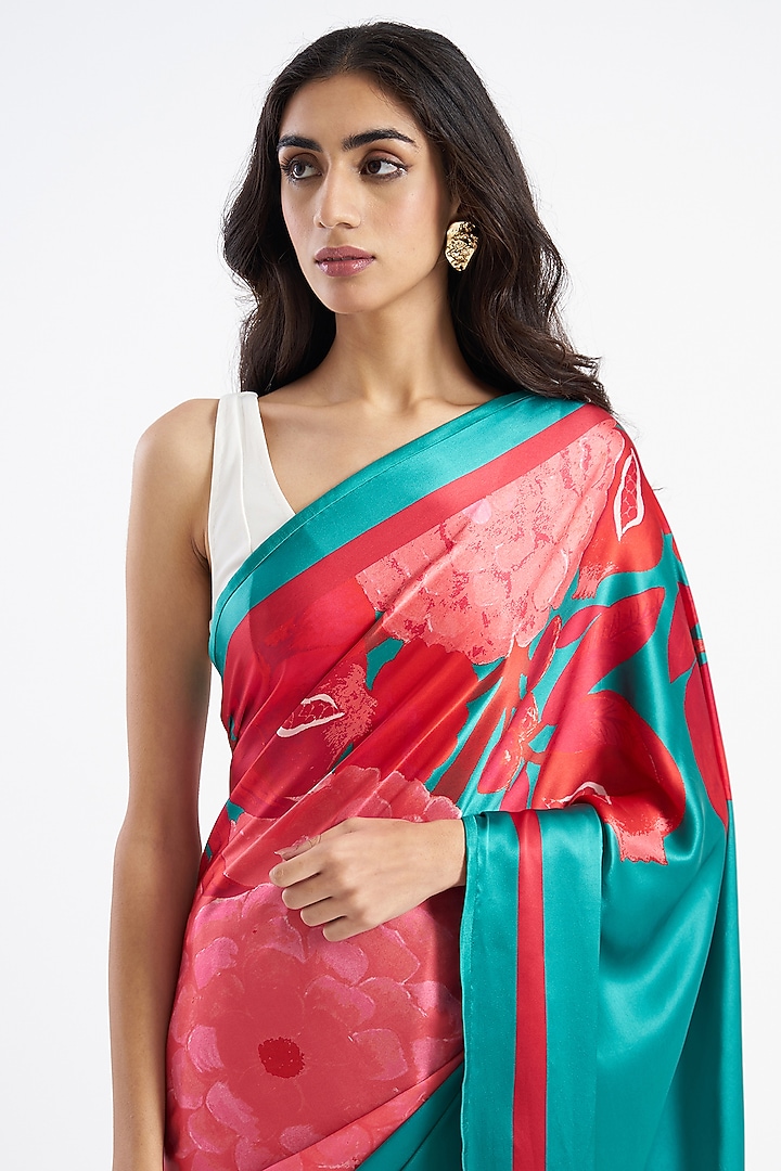 Jade & Ruby Silk Satin Crepe Floral Printed Party Wear Saree by Kshitij Jalori at Pernia's Pop Up Shop