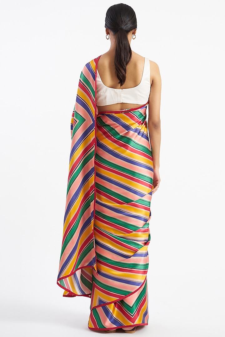 Multi-Colored Silk Satin Crepe Digital Printed Party Wear Saree by Kshitij Jalori at Pernia's Pop Up Shop