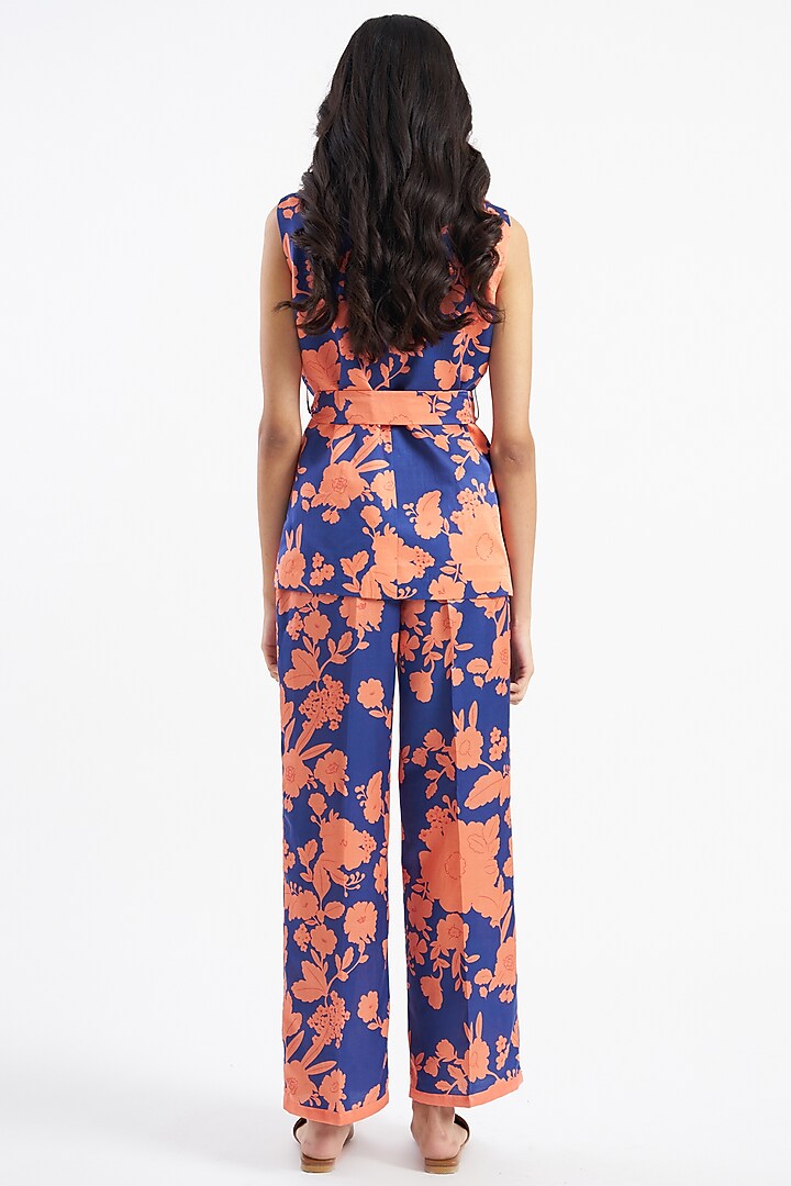 Dark Blue Printed Jacket Set by Kshitij Jalori at Pernia's Pop Up Shop
