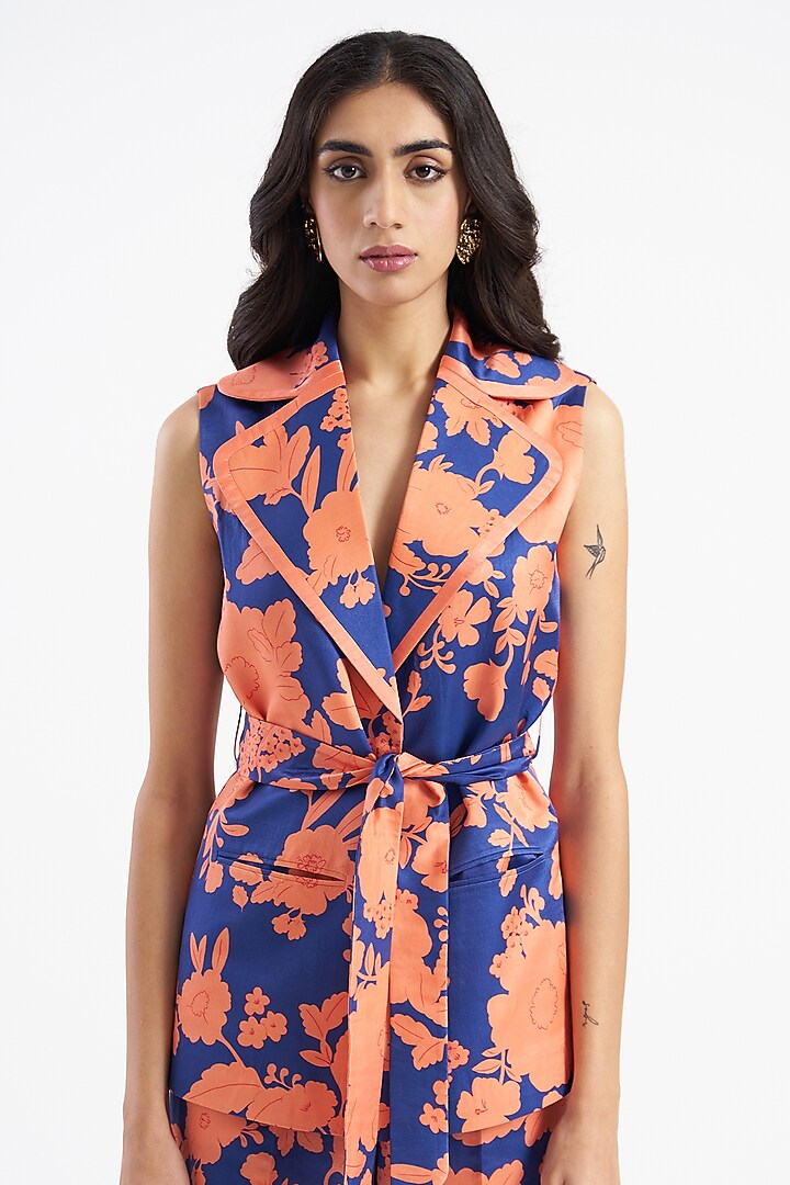 Dark Blue Printed Jacket Set by Kshitij Jalori at Pernia's Pop Up Shop