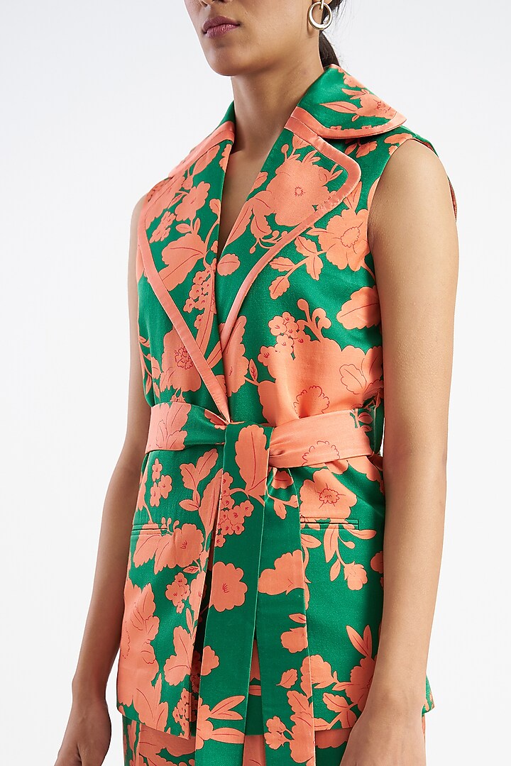 Peridot Green Printed Jacket Set by Kshitij Jalori at Pernia's Pop Up Shop