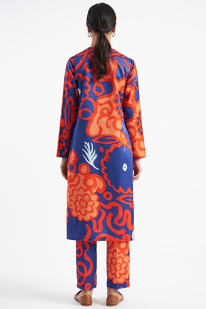 Tanzanite Blue Floral Printed Kurta Set by Kshitij Jalori at Pernia's Pop Up Shop
