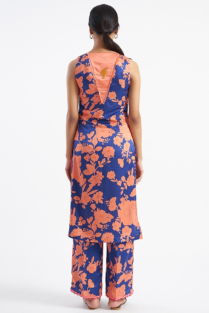 Dark Blue Floral Printed Kurta Set by Kshitij Jalori at Pernia's Pop Up Shop