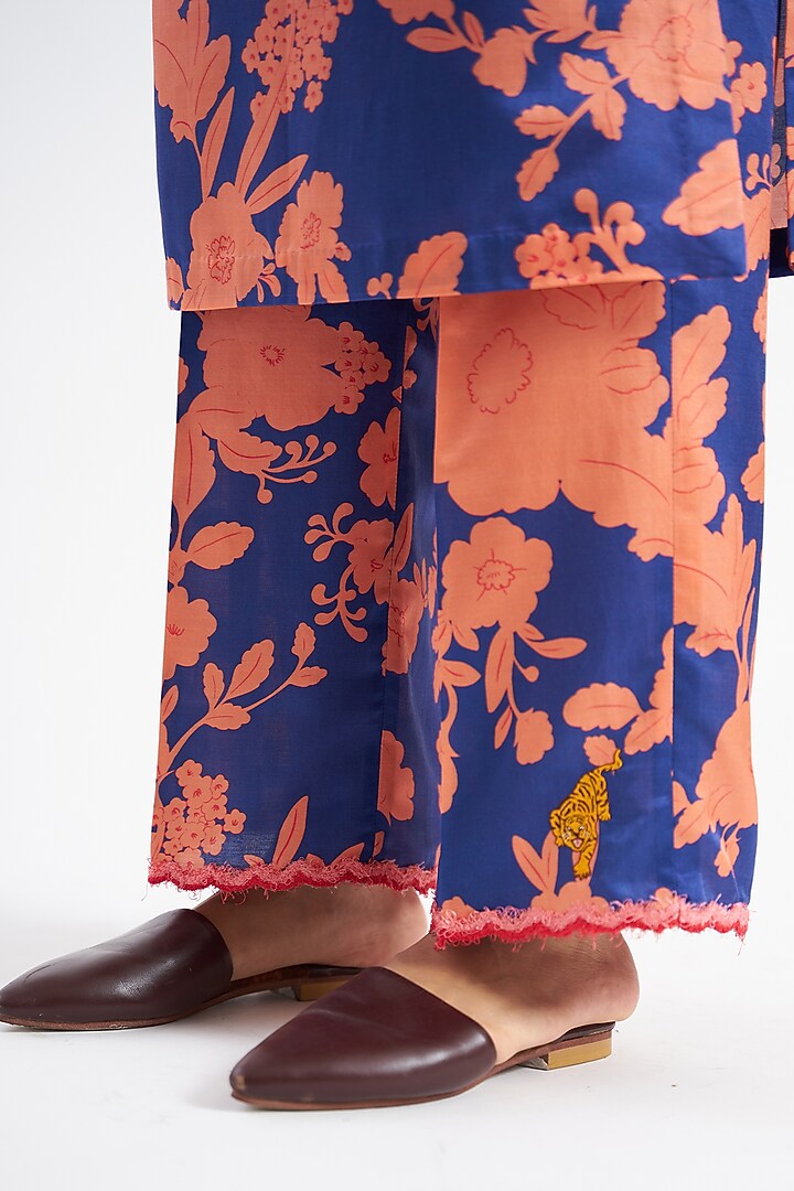 Dark Blue Floral Printed Kurta Set by Kshitij Jalori at Pernia's Pop Up Shop