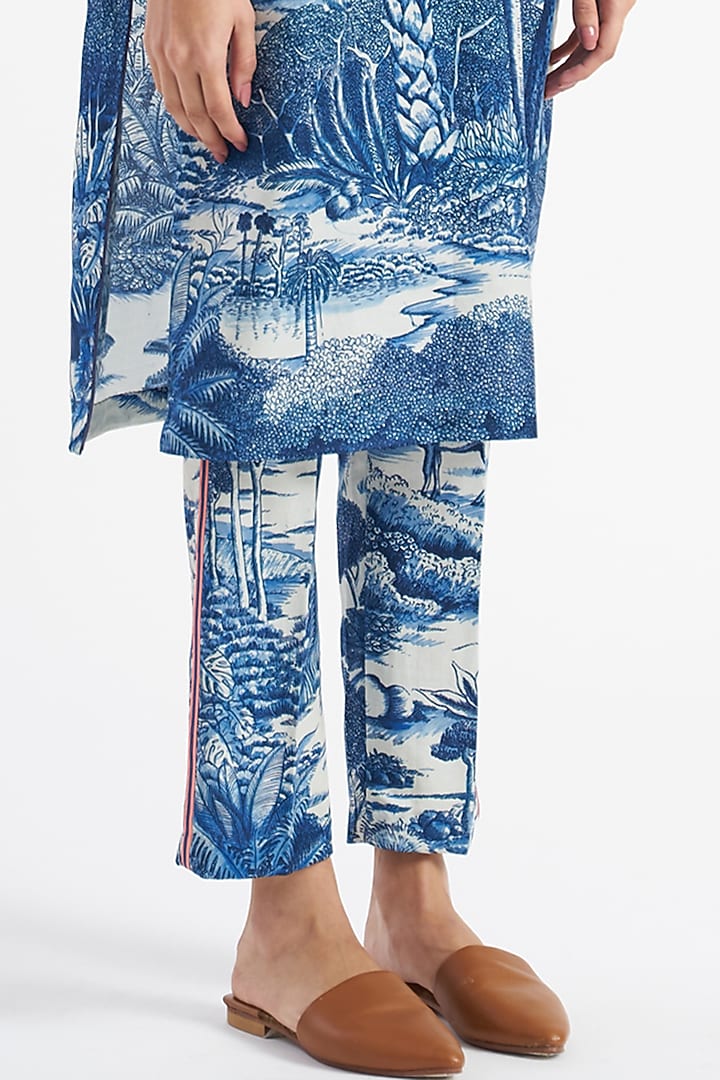 Tanzanite Blue & Ivory Printed Kurta Set by Kshitij Jalori at Pernia's Pop Up Shop