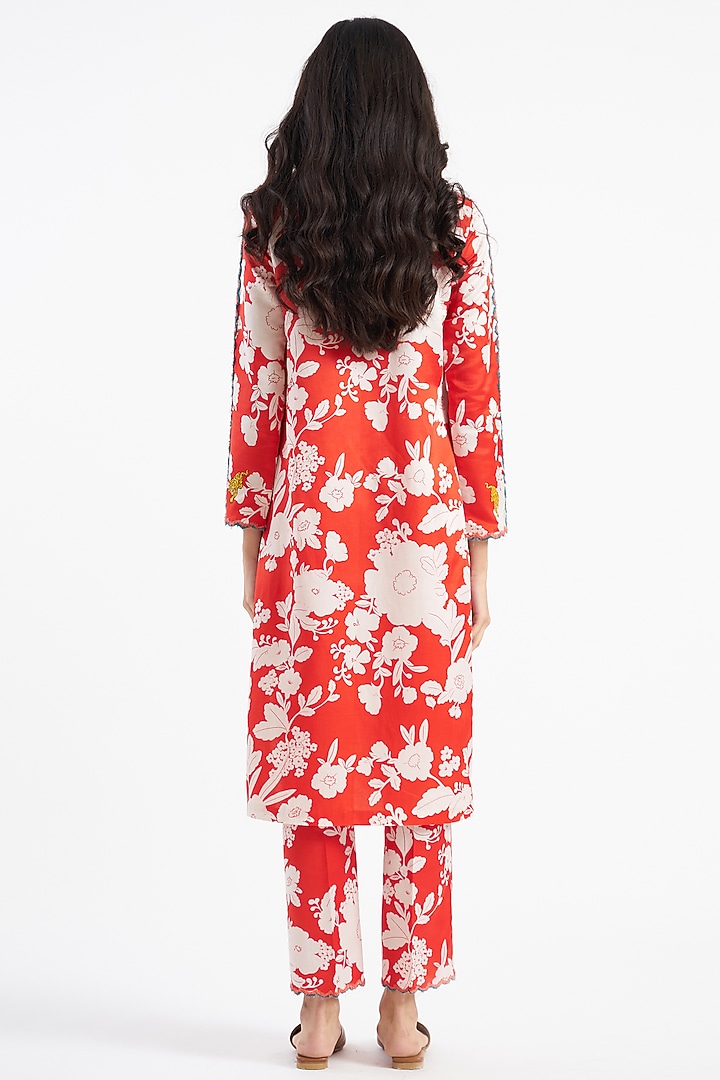 Garnet Red Floral Printed Kurta Set by Kshitij Jalori at Pernia's Pop Up Shop