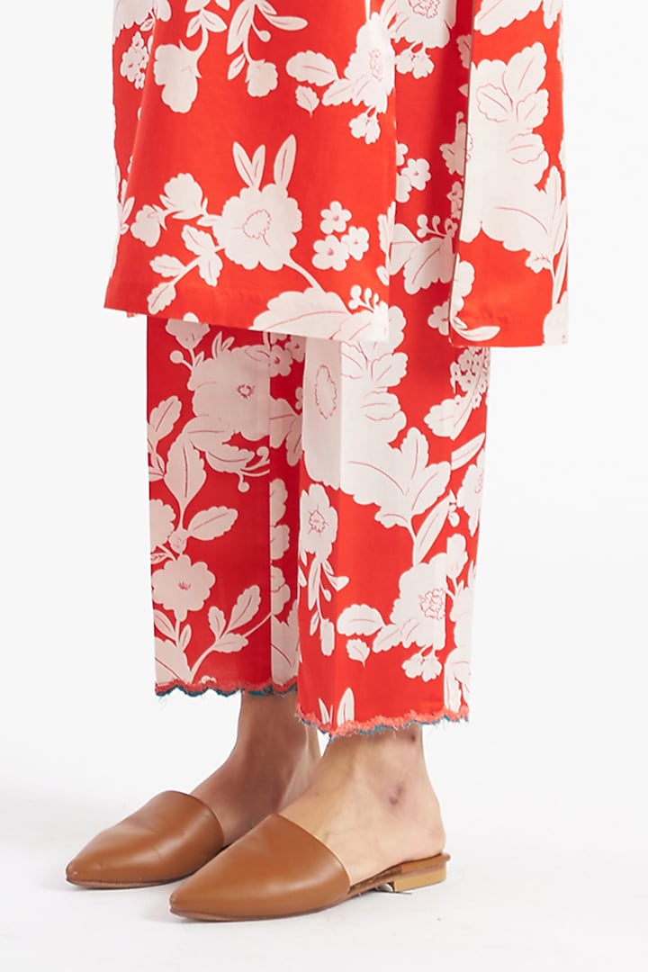 Garnet Red Floral Printed Kurta Set by Kshitij Jalori at Pernia's Pop Up Shop