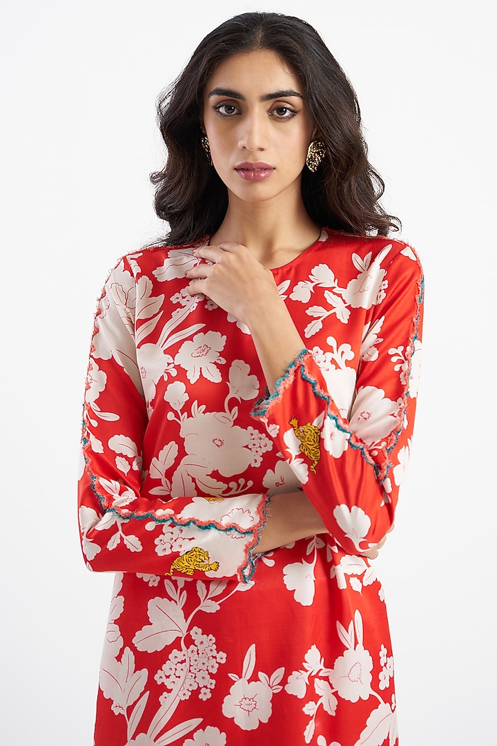 Garnet Red Floral Printed Kurta Set by Kshitij Jalori at Pernia's Pop Up Shop