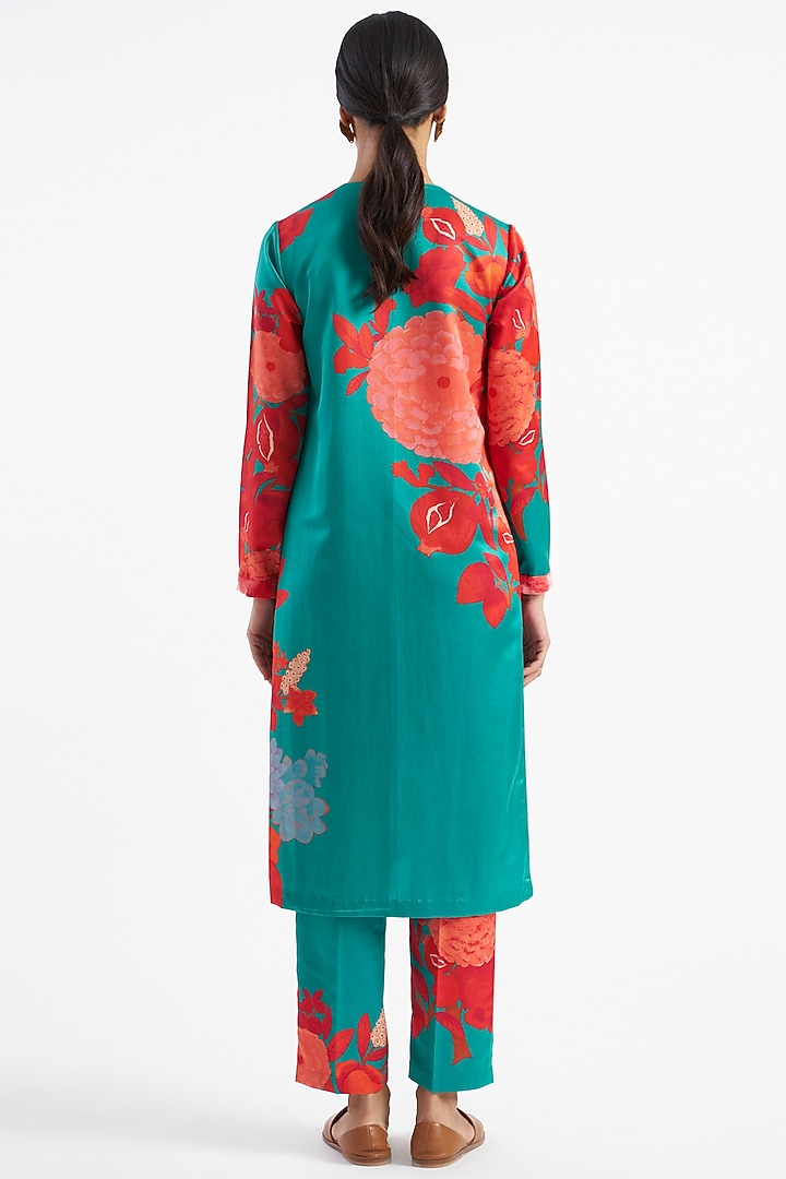 Deep Jade Floral Printed Kurta Set by Kshitij Jalori at Pernia's Pop Up Shop