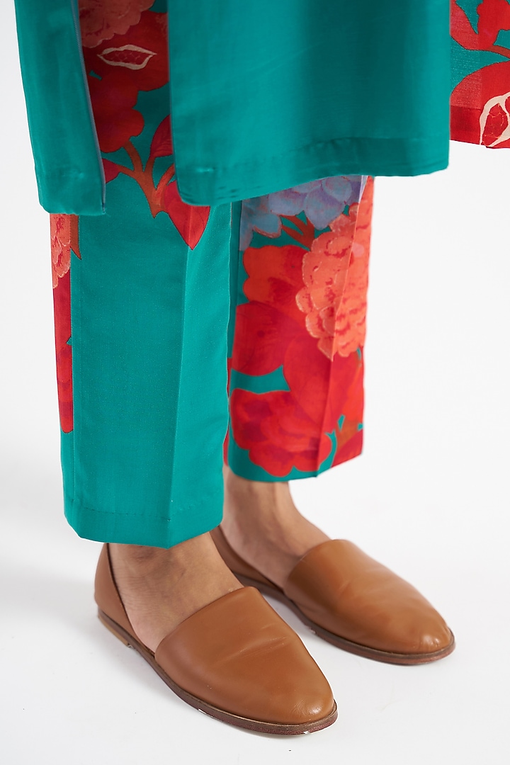 Deep Jade Floral Printed Kurta Set by Kshitij Jalori at Pernia's Pop Up Shop