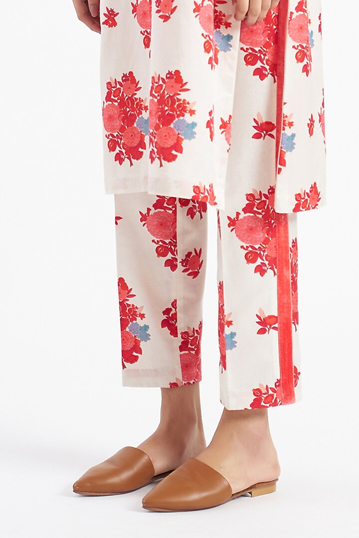 Ivory Floral Cotton Silk Satin Kurta Set by Kshitij Jalori at Pernia's Pop Up Shop