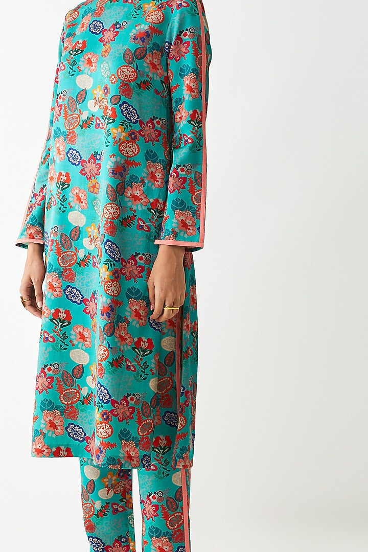 Mint Green Digital Printed Kurta Set by Kshitij Jalori at Pernia's Pop Up Shop