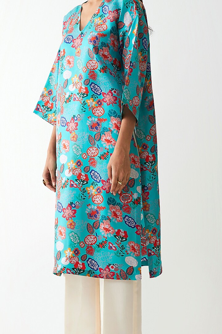 Mint Blue Digital Printed Kurta Set by Kshitij Jalori at Pernia's Pop Up Shop