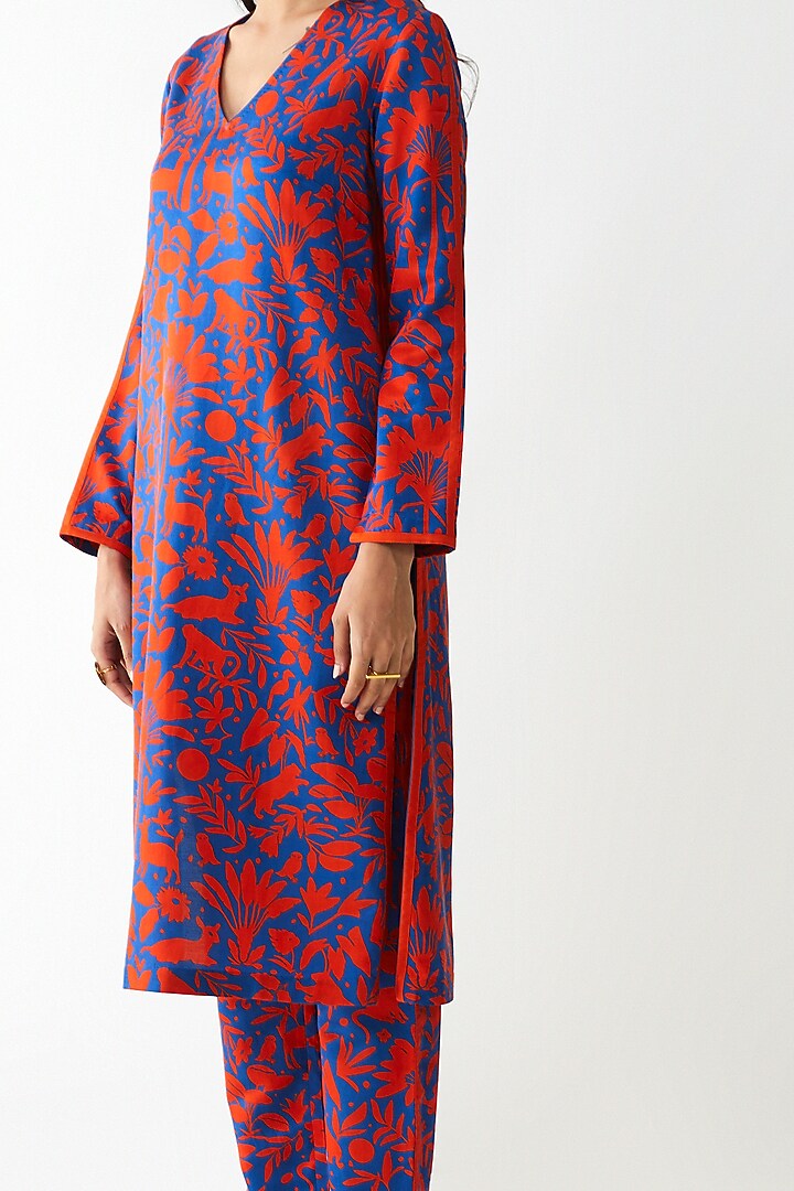 Blue Digital Printed Kurta Set by Kshitij Jalori at Pernia's Pop Up Shop