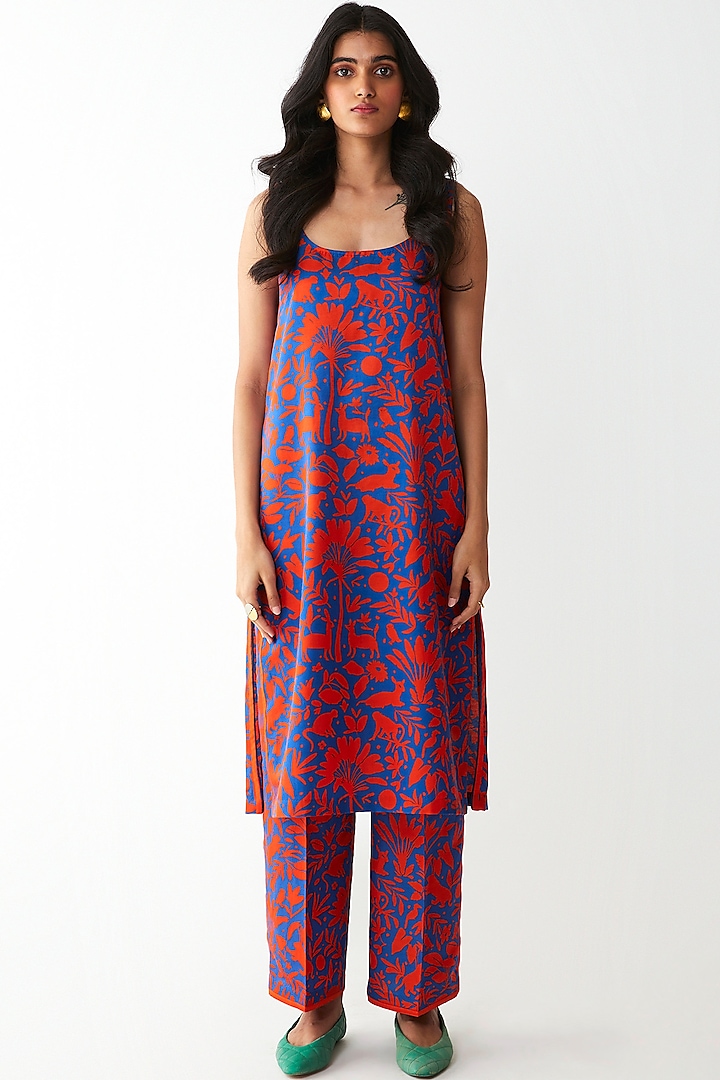 Blue & Orange Digital Printed Kurta Set by Kshitij Jalori at Pernia's Pop Up Shop