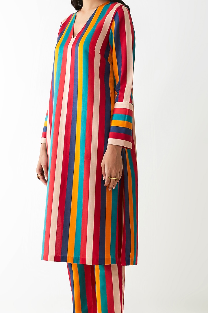 Multi Colored Digital Printed Striped Kurta Set by Kshitij Jalori at Pernia's Pop Up Shop