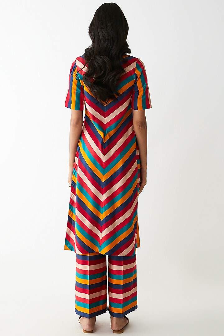 Multi Colored Printed Striped Kurta Set by Kshitij Jalori at Pernia's Pop Up Shop