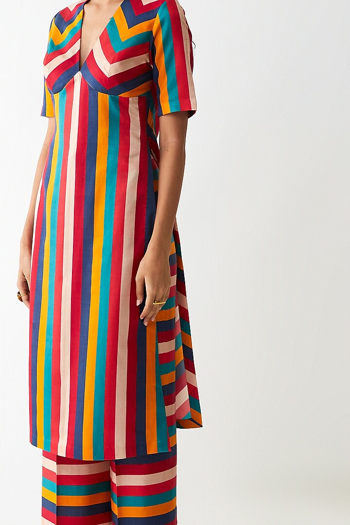 Multi Colored Printed Striped Kurta Set by Kshitij Jalori at Pernia's Pop Up Shop