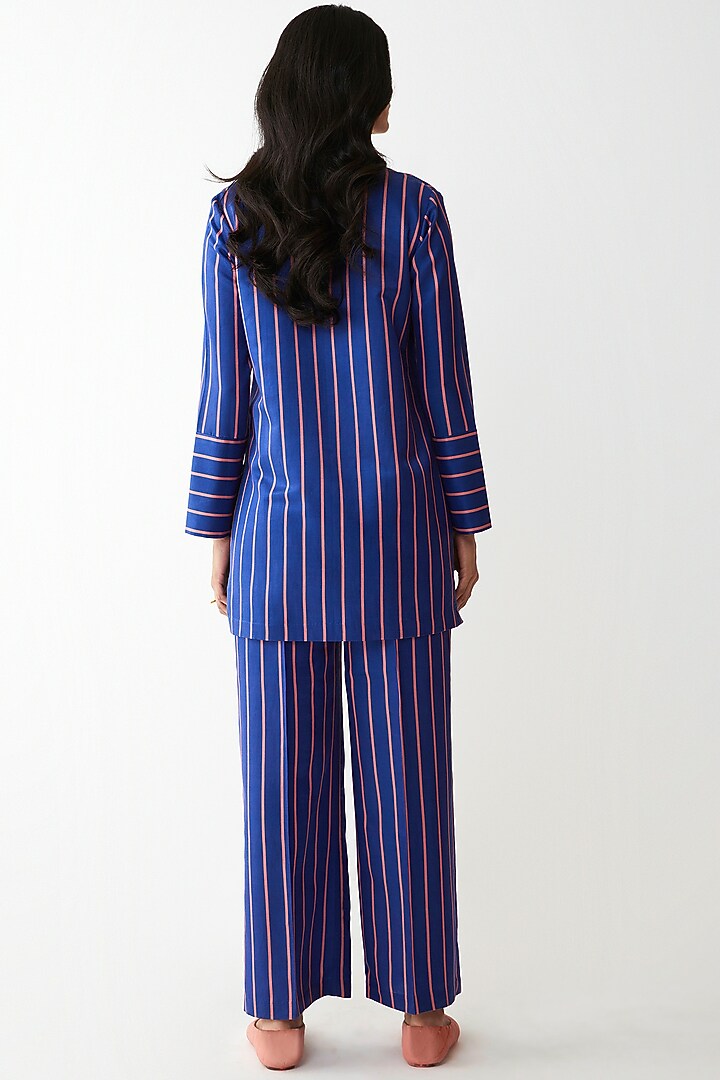 Blue Digital Printed Striped Kurta With Pant by Kshitij Jalori at Pernia's Pop Up Shop