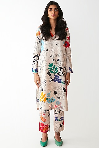 Ivory Digital Printed Kurta With Pants by Kshitij Jalori
