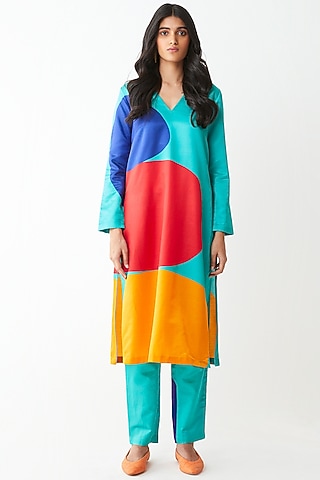 Mint Digital Printed Kurta With Pants by Kshitij Jalori