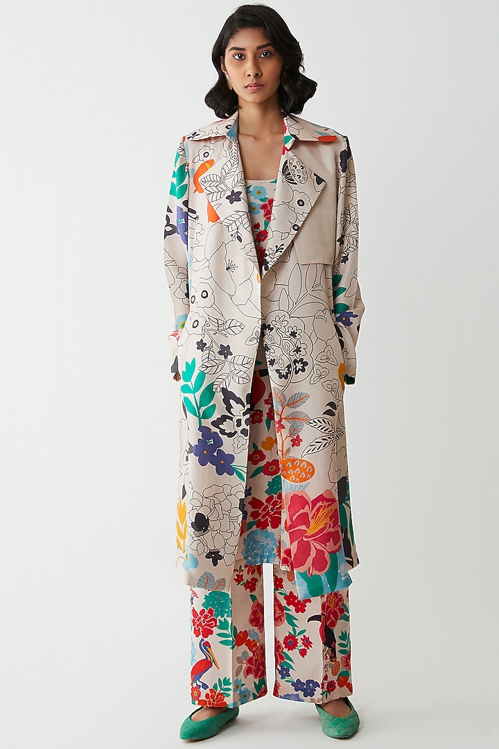 Ivory Floral Printed Jacket by Kshitij Jalori at Pernia's Pop Up Shop