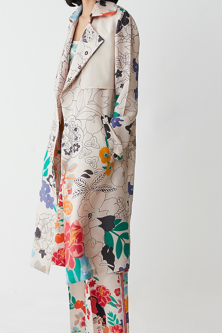Ivory Floral Printed Jacket by Kshitij Jalori at Pernia's Pop Up Shop