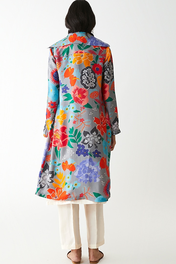 Grey Floral Printed Jacket by Kshitij Jalori at Pernia's Pop Up Shop