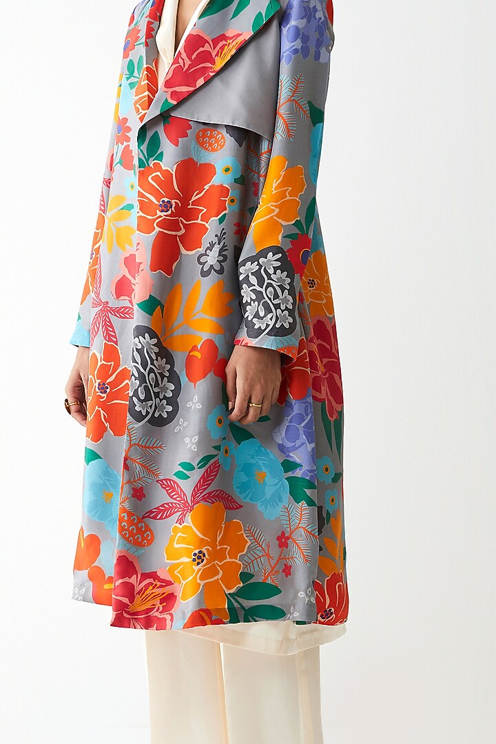 Grey Floral Printed Jacket by Kshitij Jalori at Pernia's Pop Up Shop