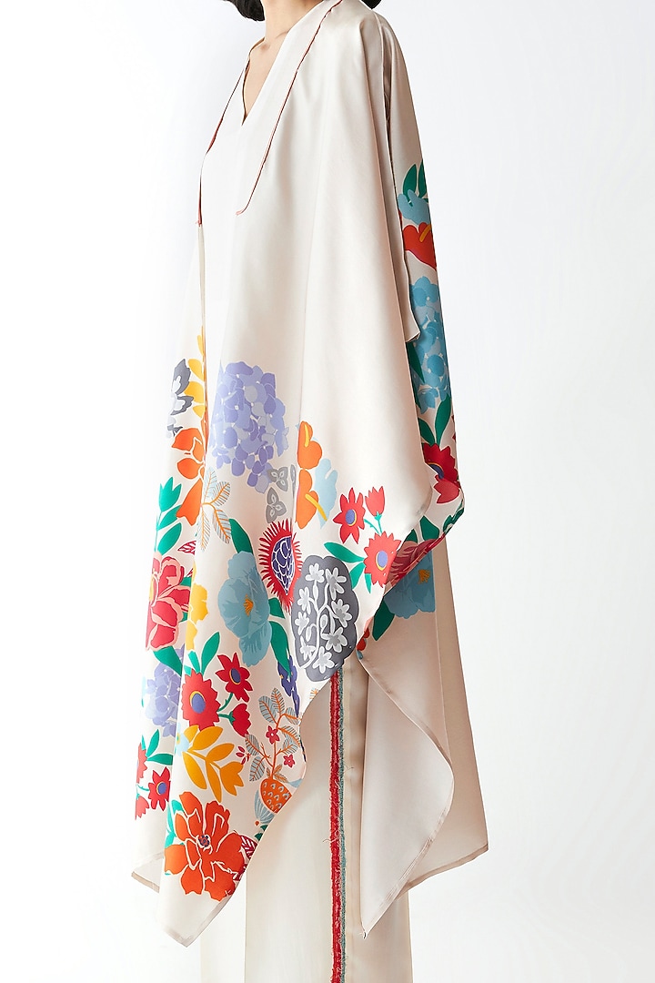Ivory Printed Dupatta Jacket by Kshitij Jalori at Pernia's Pop Up Shop