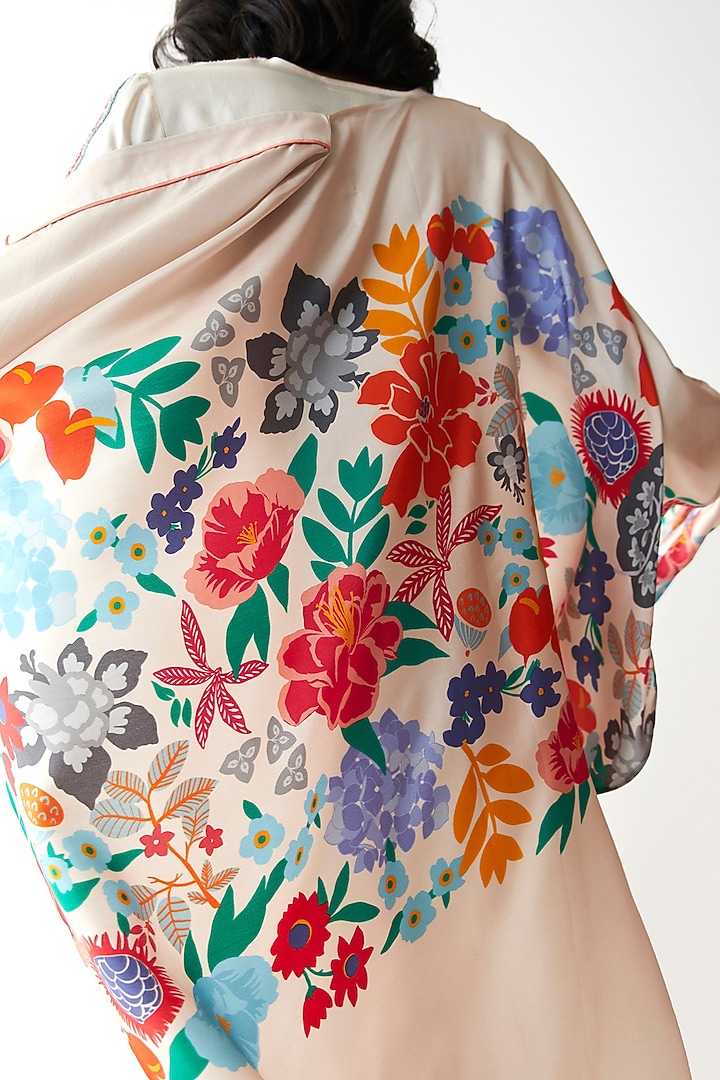 Ivory Printed Dupatta Jacket by Kshitij Jalori at Pernia's Pop Up Shop