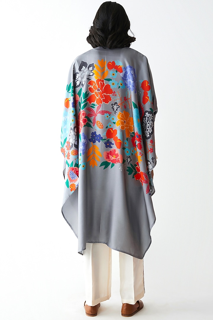 Grey Printed Dupatta Jacket by Kshitij Jalori at Pernia's Pop Up Shop