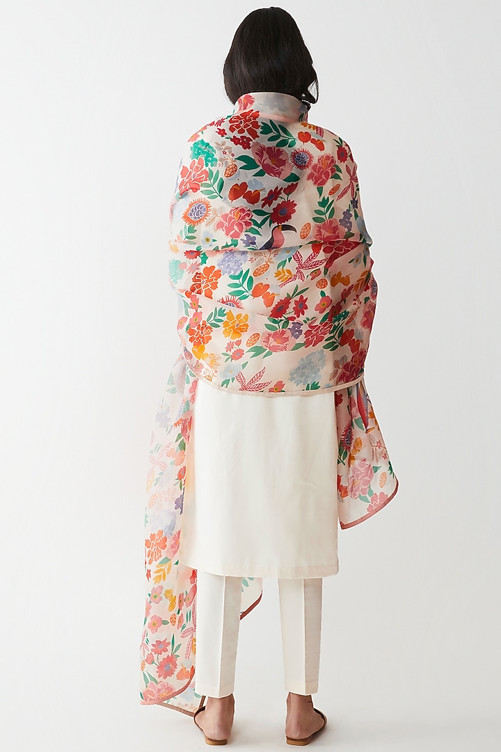 Beige Floral Printed Dupatta by Kshitij Jalori at Pernia's Pop Up Shop