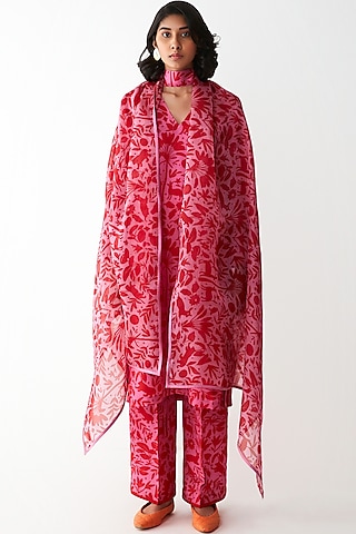 Red & Pink Digital Printed Dupatta by Kshitij Jalori