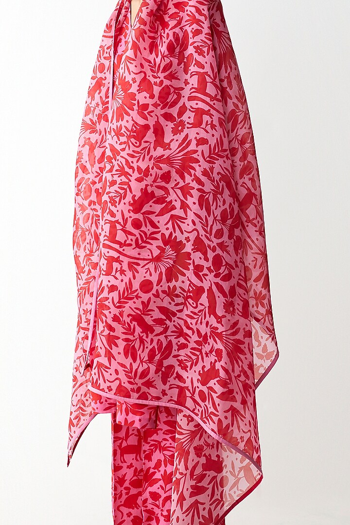 Red & Pink Digital Printed Dupatta by Kshitij Jalori at Pernia's Pop Up Shop