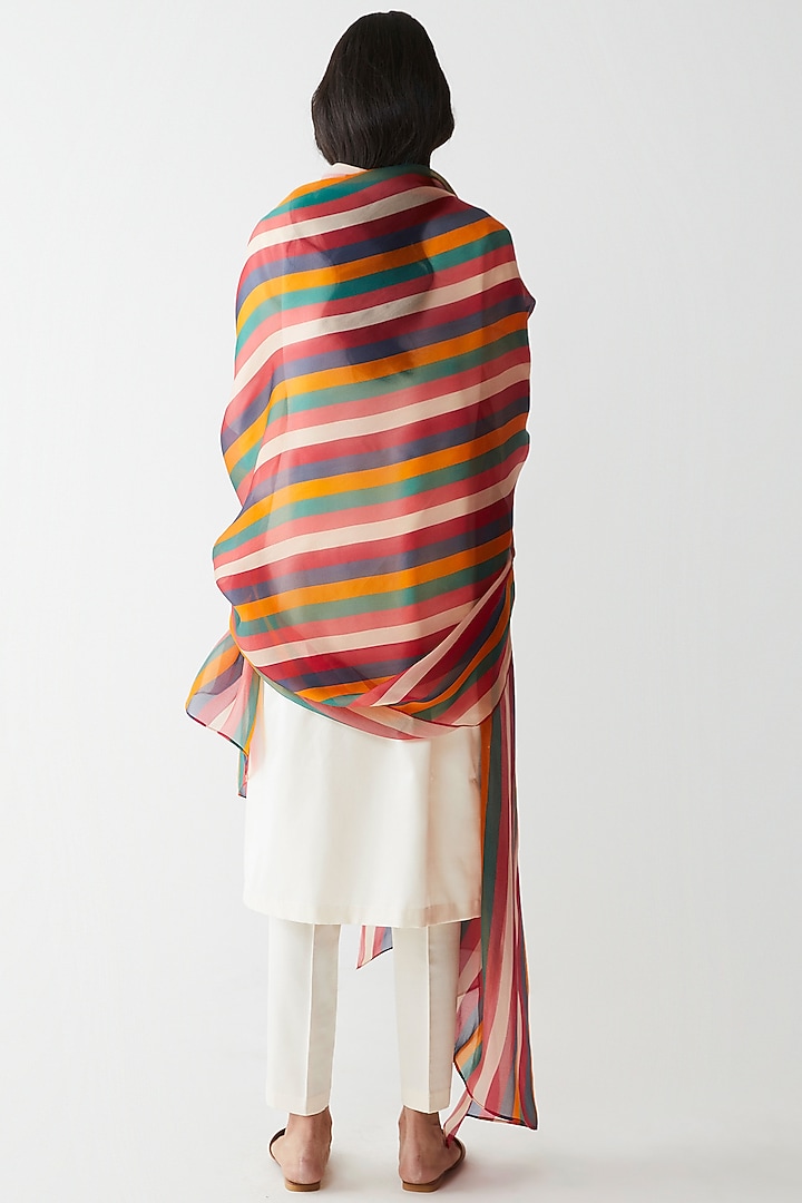 Multi Colored Stripes Printed Dupatta by Kshitij Jalori at Pernia's Pop Up Shop